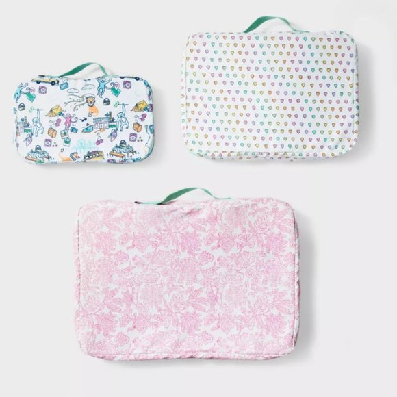 💗🐰Roller Rabbit x Target 3pc Packing Cube Set White/Teal NWT - Picture 2 of 4